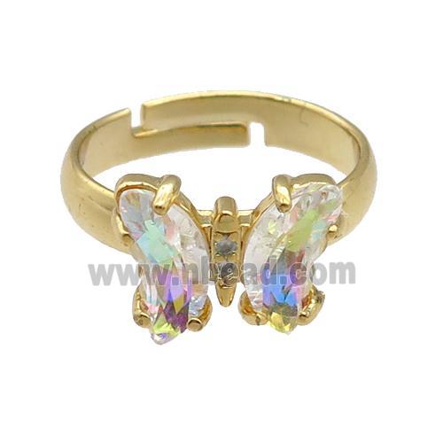 clear AB-color Crystal Glass Butterfly Rings, gold plated