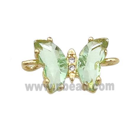 lt.green Crystal Glass Butterfly Connector, gold plated