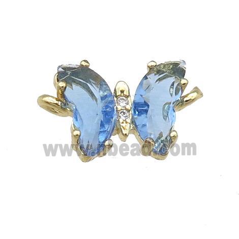 lt.blue Crystal Glass Butterfly Connector, gold plated