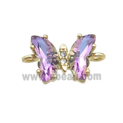 purple Crystal Glass Butterfly Connector, gold plated