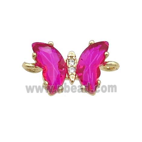 hotpink Crystal Glass Butterfly Connector, gold plated