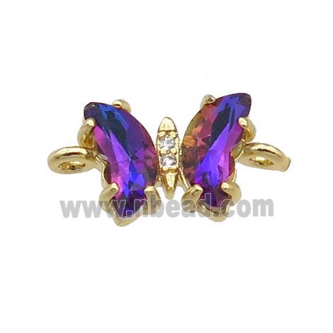 darkpurple Crystal Glass Butterfly Connector, gold plated