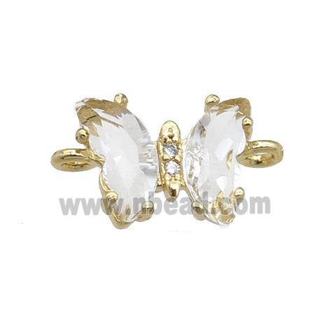 clear Crystal Glass Butterfly Connector, gold plated