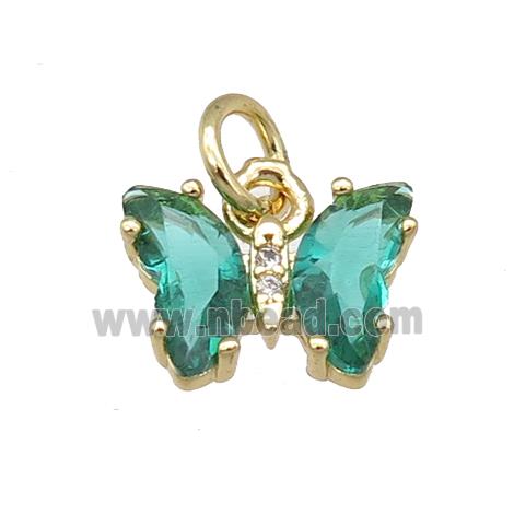 green Crystal Glass Butterfly Pendant, gold plated