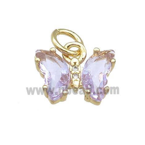 lavender Crystal Glass Butterfly Pendant, gold plated