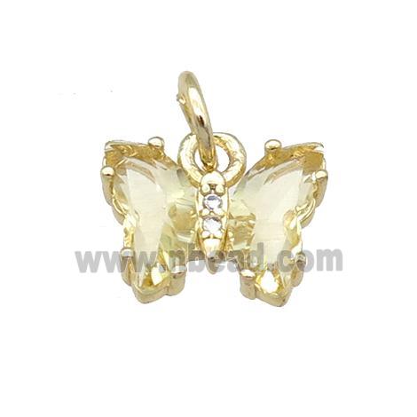 lt.yellow Crystal Glass Butterfly Pendant, gold plated