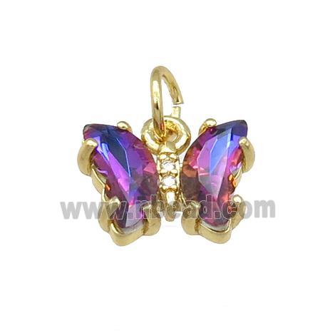 multicolor Crystal Glass Butterfly Pendant, gold plated