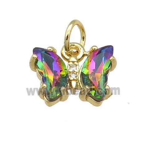 multicolor Crystal Glass Butterfly Pendant, gold plated