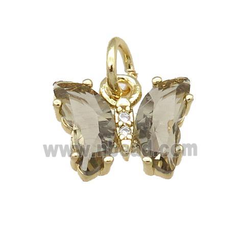 smoky Crystal Glass Butterfly Pendant, gold plated