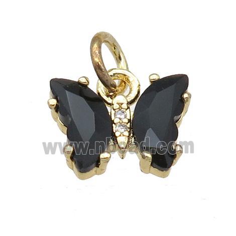 black Crystal Glass Butterfly Pendant, gold plated