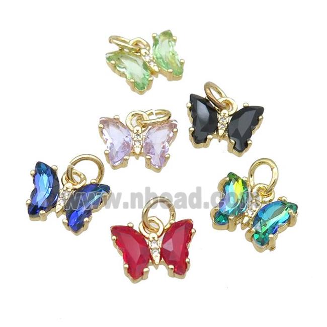 Crystal Glass Butterfly Pendant pave zircon, gold plated, mixed