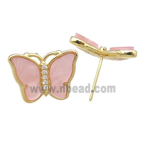 lt.pink Resin Butterfly Stud Earrings, gold plated