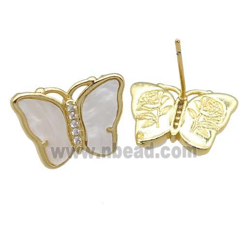 white pearlized Resin Butterfly Stud Earrings, gold plated