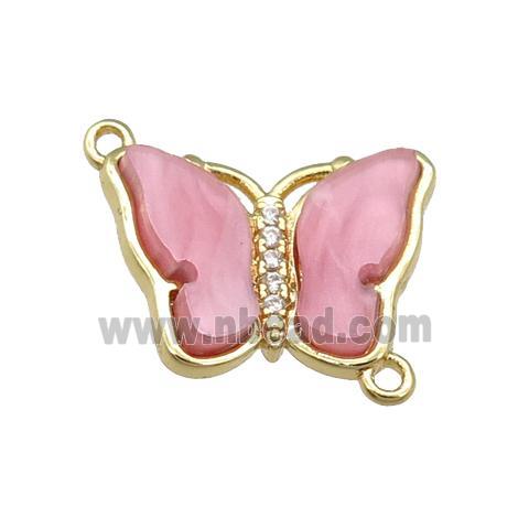 pink Resin Butterfly Connector, gold plated