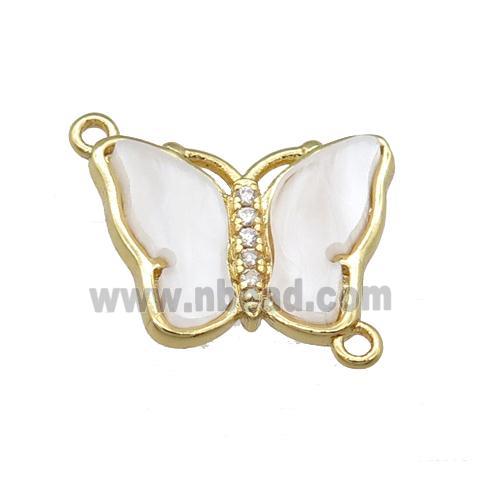 white pearlized Resin Butterfly Connector, gold plated