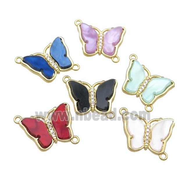 Resin Butterfly Connector pave zircon, gold plated, mixed