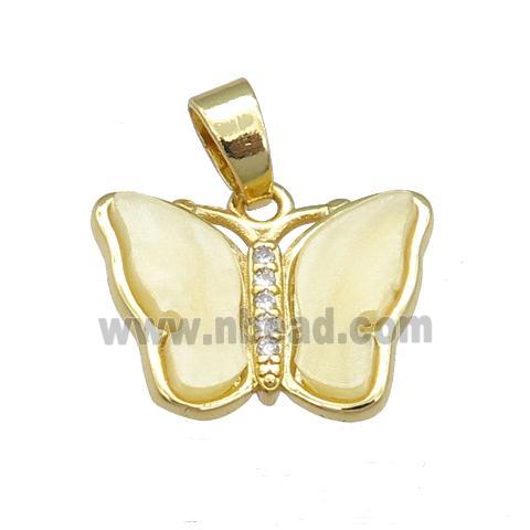 yellow Resin Butterfly Pendant, gold plated