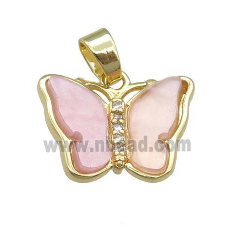 lt.pink Resin Butterfly Pendant, gold plated
