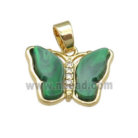 green Resin Butterfly Pendant, gold plated