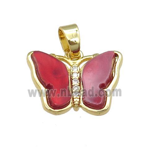 red Resin Butterfly Pendant, gold plated