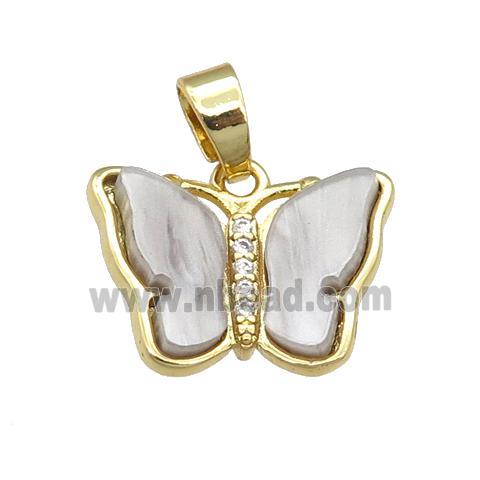 grey Resin Butterfly Pendant, gold plated