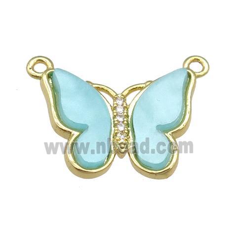 teal Resin Butterfly Pendant with 2loops, gold plated
