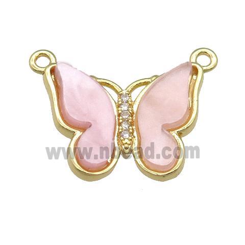 lt.pink Resin Butterfly Pendant with 2loops, gold plated