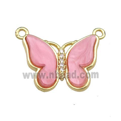 pink Resin Butterfly Pendant with 2loops, gold plated