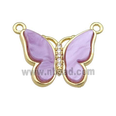 lavender Resin Butterfly Pendant with 2loops, gold plated