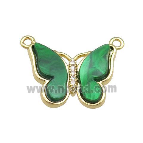 green Resin Butterfly Pendant with 2loops, gold plated