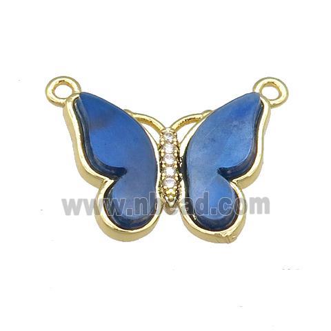 blue Resin Butterfly Pendant with 2loops, gold plated