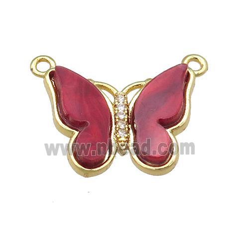 red Resin Butterfly Pendant with 2loops, gold plated