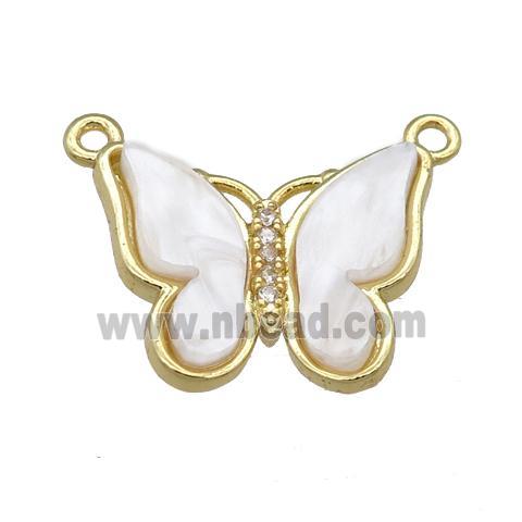 white pearlized Resin Butterfly Pendant with 2loops, gold plated