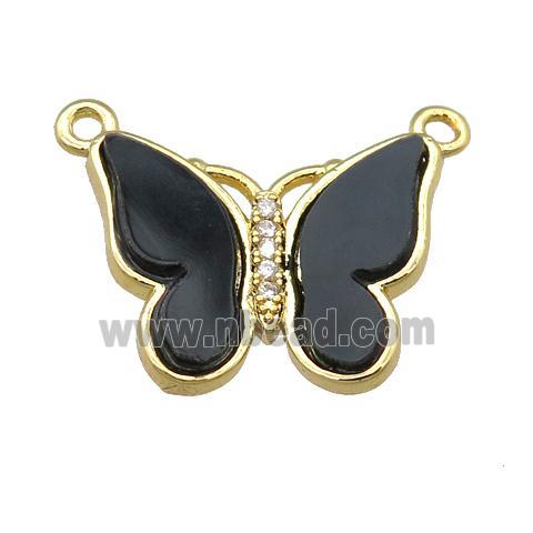 black Resin Butterfly Pendant with 2loops, gold plated