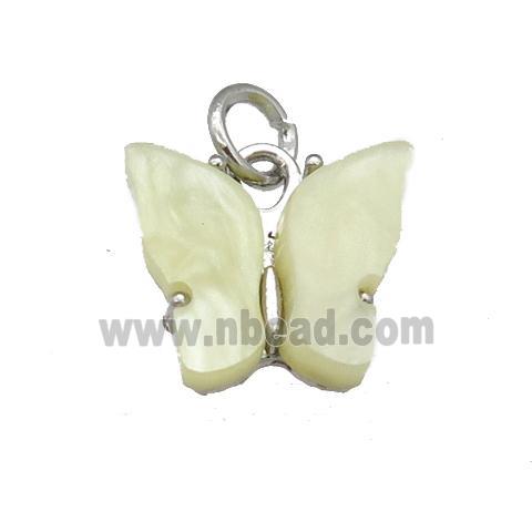 lt.yellow Resin Butterfly Pendant, platinum plated