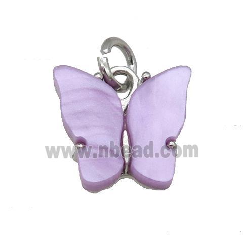 lavender Resin Butterfly Pendant, platinum plated