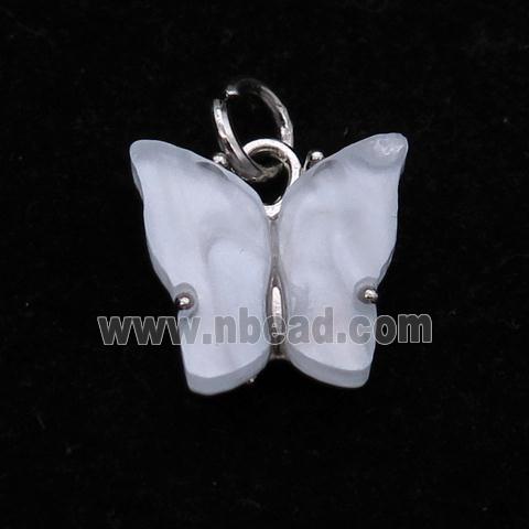 white pearlized Resin Butterfly Pendant, platinum plated