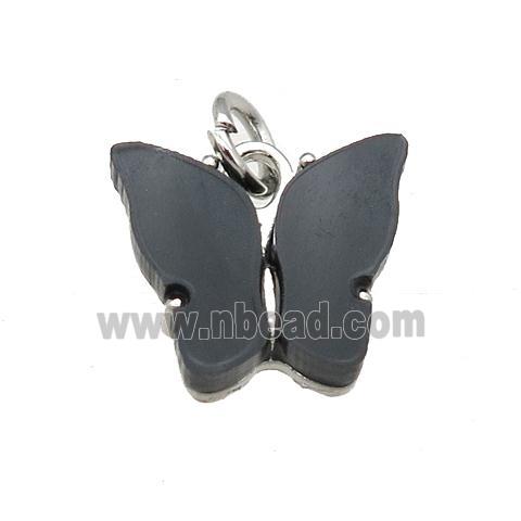 black Resin Butterfly Pendant, platinum plated