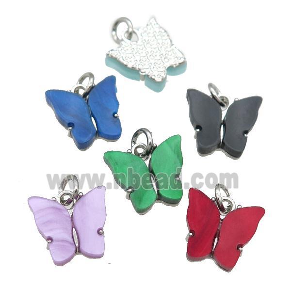 Resin Butterfly Pendant, platinum plated, mixed