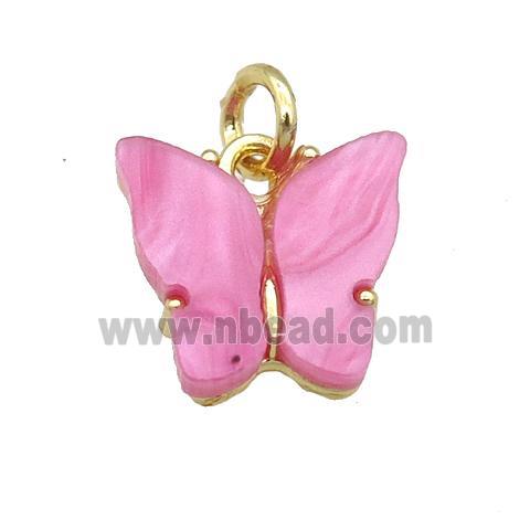 pink Resin Butterfly Pendant, gold plated