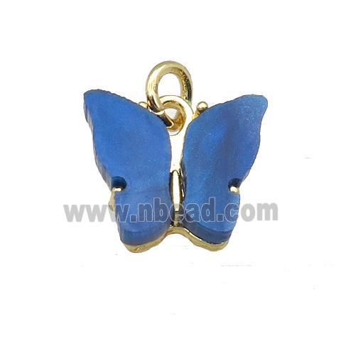 blue Resin Butterfly Pendant, gold plated