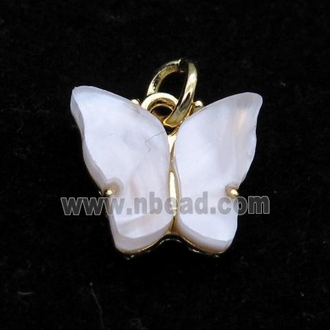 white pearlized Resin Butterfly Pendant, gold plated