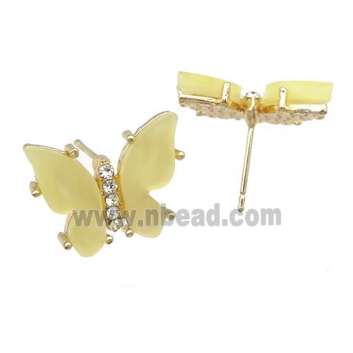 yellow Resin Butterfly Stud Earrings, gold plated