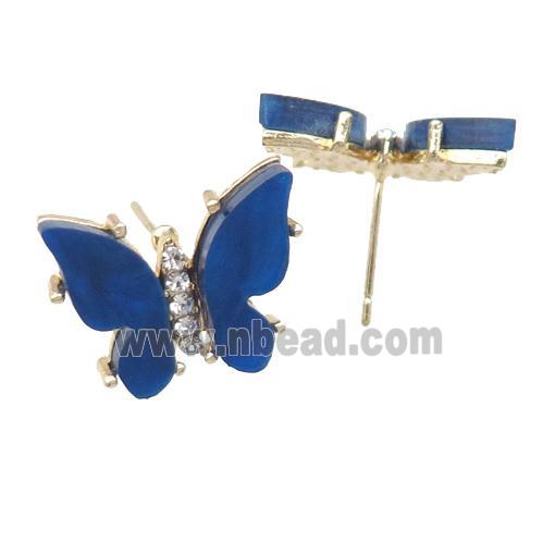 blue Resin Butterfly Stud Earrings, gold plated