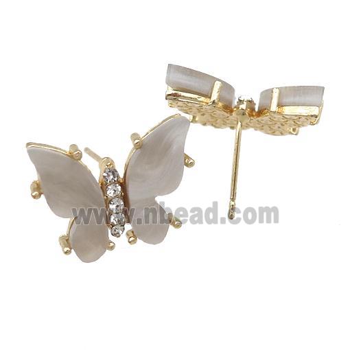gray Resin Butterfly Stud Earrings, gold plated