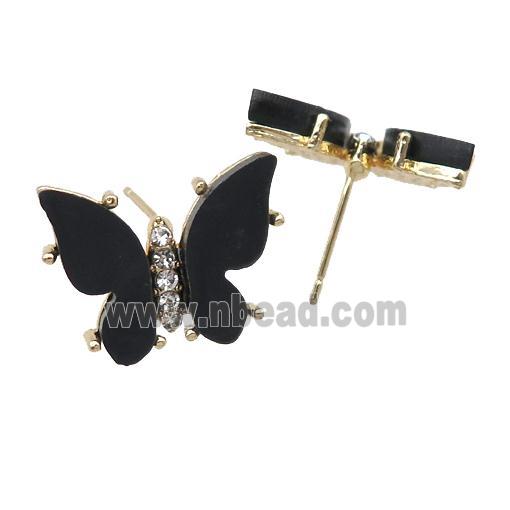 black Resin Butterfly Stud Earrings, gold plated