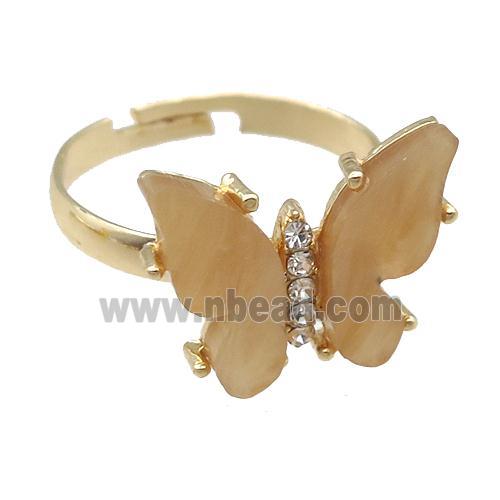 brown Resin Butterfly Rings, adjustable, gold plated