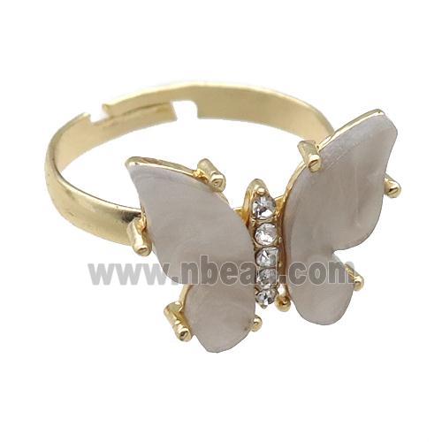 gray Resin Butterfly Rings, adjustable, gold plated