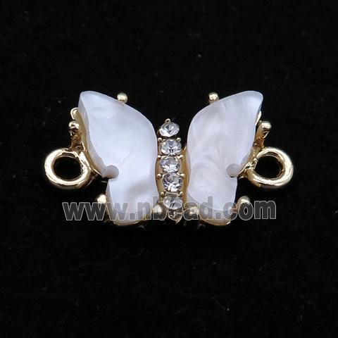 white pearlized Resin Butterfly Connector, gold plated