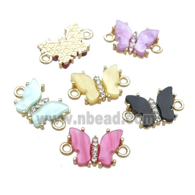 Resin Butterfly Connector pave zircon, gold plated, mixed color
